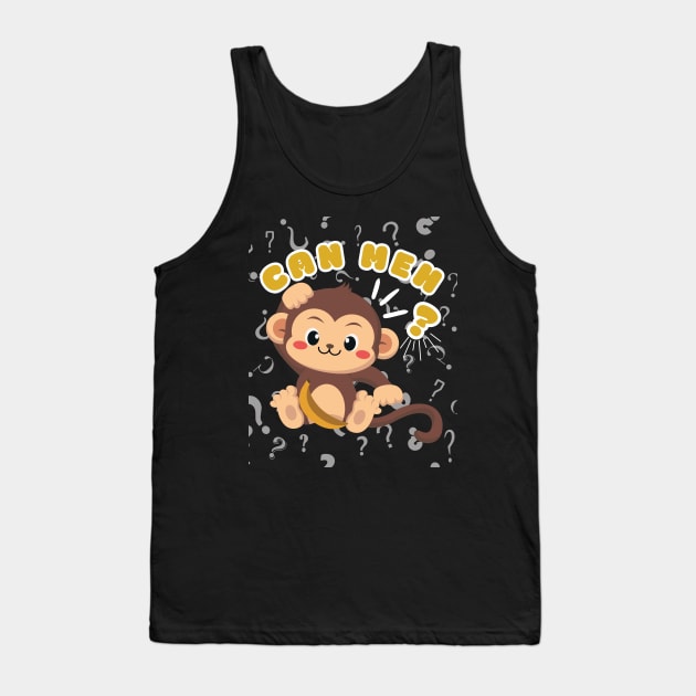 Cute Monkey Can Meh Question Mark Singlish Tank Top by Owl Canvas